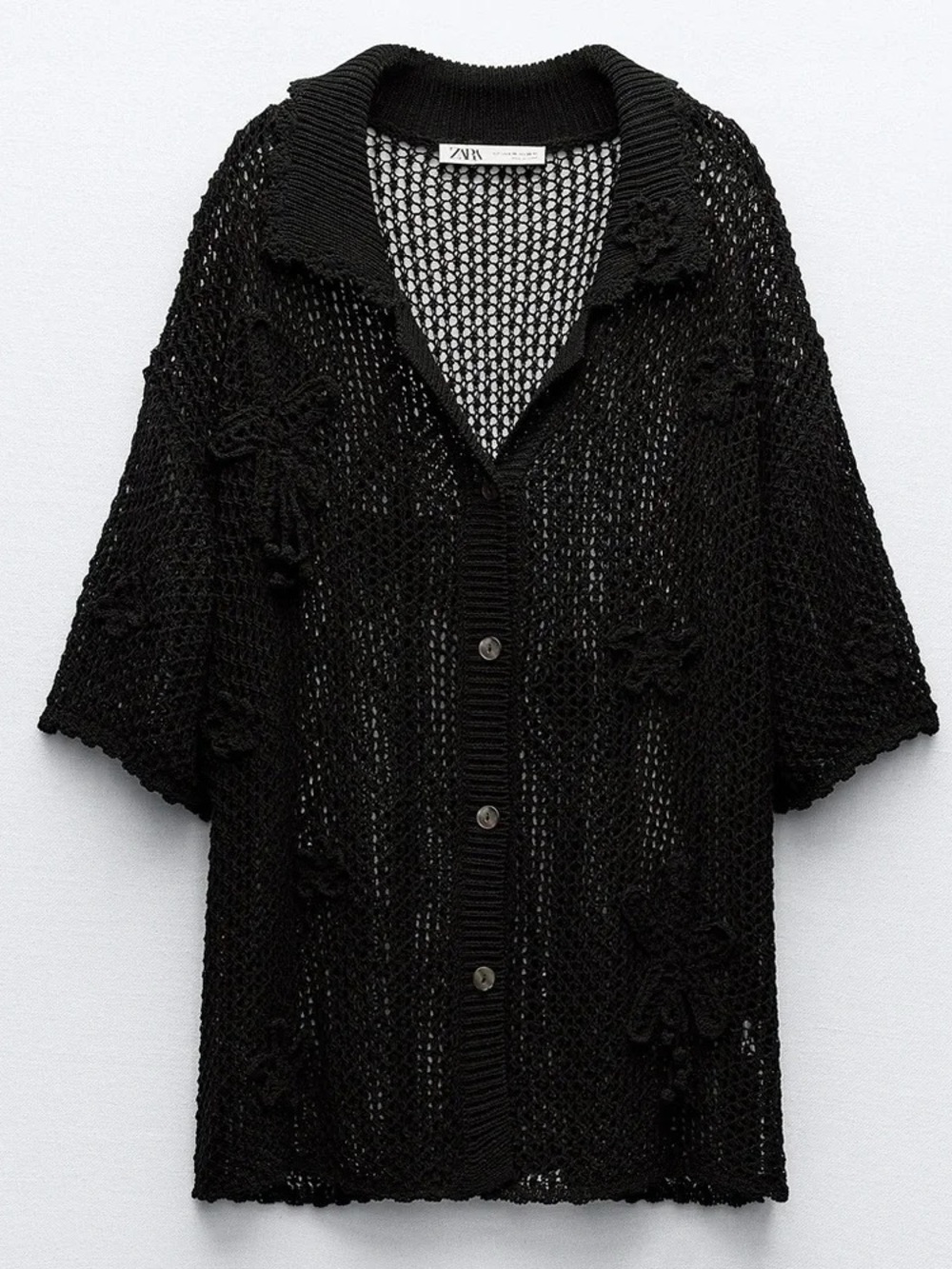Zara Black Crochet Button-Up